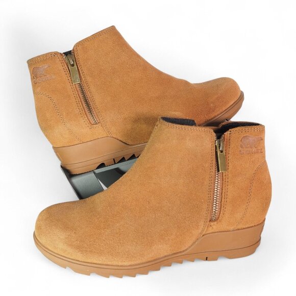 Sorel Evie II Suede Wedge Ankle Side Zip Booties Brown LL4726-242 Women's 10 - Picture 1 of 11